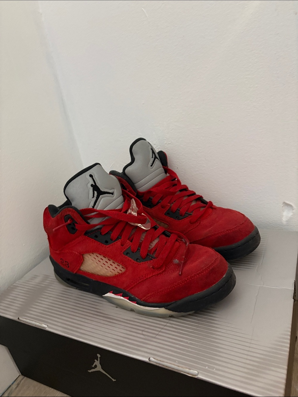 Jordan Kids Red Suede High-Top Sneakers with Black Accents